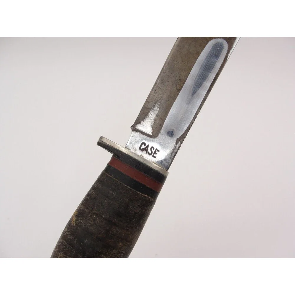 Vintage CASE Fixed Blade Hunting Knife Stacked Leather Handle 1940-1965 Era 8